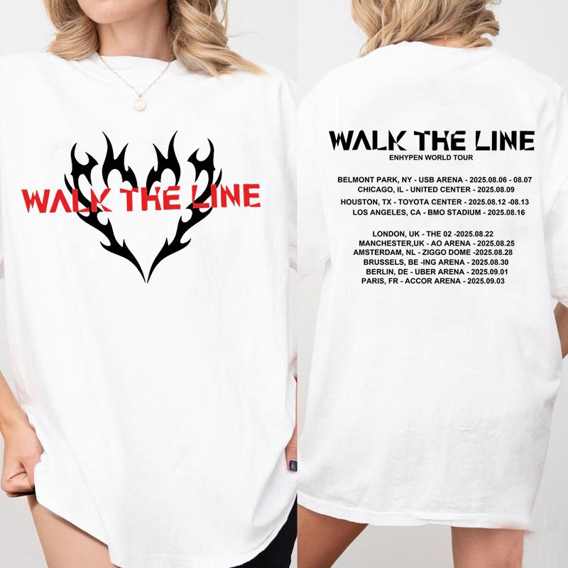 Walk The Line Tour TShirt Kpop Concert Merch Tee Men Women Casual Short Sleeve Round Neck T Shirt Streetwear Unisex Loose Tee