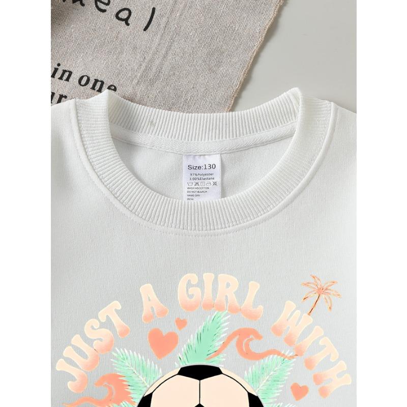 European Sizes Girls' Soft Crewneck Sweatshirt "Just a Girl with Goals" Soccer Print, Casual for Fall Winter, Ideal Holiday Present.