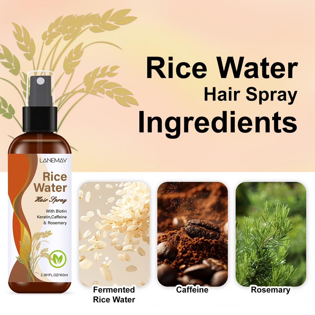 Rice Water Hair Spray - with Biotin,Keratin,Caffeine & Rosemary,Smooths Hair and Reduce Tangles,Heat Protection and Add Hair Shine