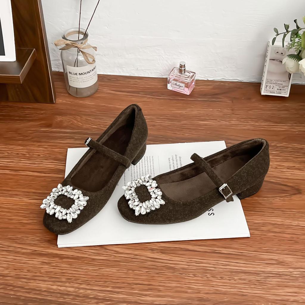 Mary Jane shoes 2025 spring women's source Litong Korean version one word with square buckle high-end single shoes women wear high heels