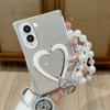 Central Axis Protection Mirror Love Kickstand Phone Case for Samsung Galaxy Z Fold 8 Shockproof Slim Pearl Bracelet Strap Cover