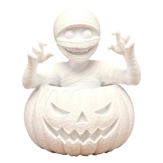 Blank PLA Sculpture for Art 3D Printed Pumpkin Boy Figurine, Unpainted White DIY Statue, Unique Tabletop Display Piece Halloween Mummy Sculpture,