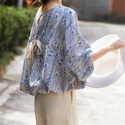 Elegantní halenky Ženy Vintage Obvaz s potiskem Košile Kancelář Dáma Léto Korejský netopýří Rukáv Běžné Všechny Match Elegantní Topy