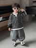 Autumn 2025 Boys' Trendy Striped Sweatshirt Set - Fashionable Early Autumn Outfit