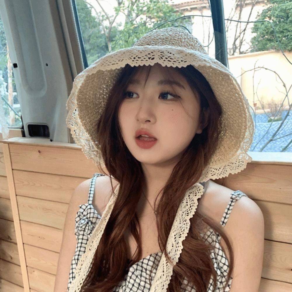 Large Edge French-style Straw Hat Wide Brim Panama Cap Handmade Beach Bucket Hat  Beach Side