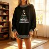 Women's Christmas Polka Dot Letter Print Pullover Sweatshirt Casual Color Block Top
