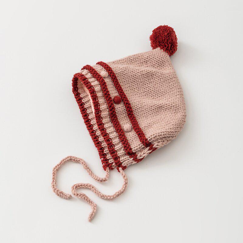 Корейская зимняя полосатая детская шапка с защитой ушей и помпоном – Вязаная шерстяная шапка-свитер для девочек 46-50CM