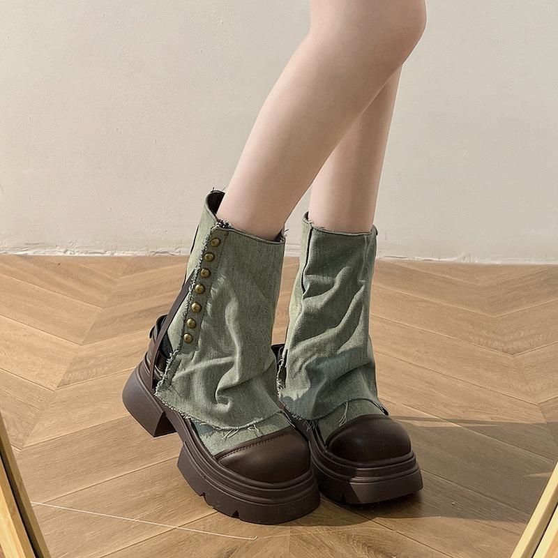 Martin boots women's autumn and winter new medium tube British thick sole inner height increase sweet cool trousers western cowboy short boots