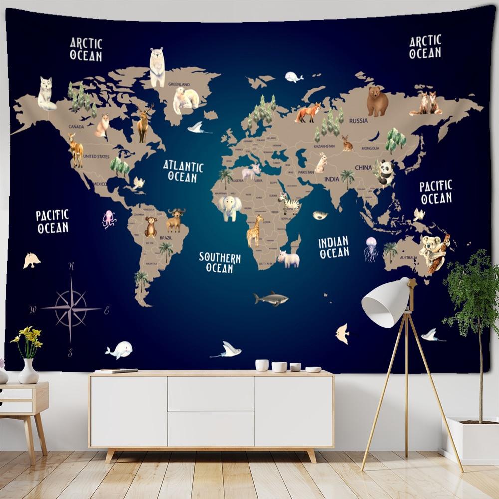 26-1 Tapestry Wall Hanging Retro Cartoon Map Psychedelic Boho Kids Room Background Room Decoration