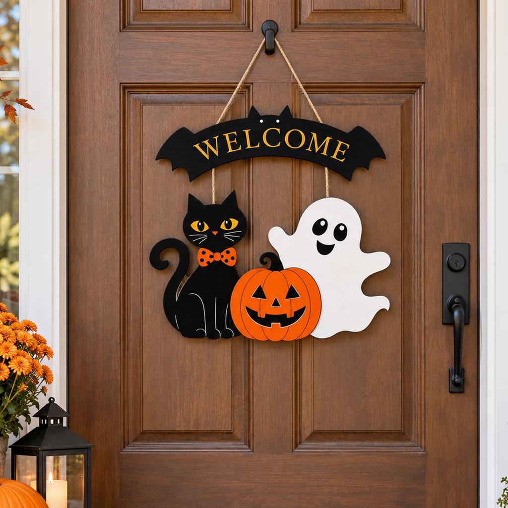 Halloween Hanging Sign for Porch Entryway - Outdoor Fall Decor for Patio and Yard