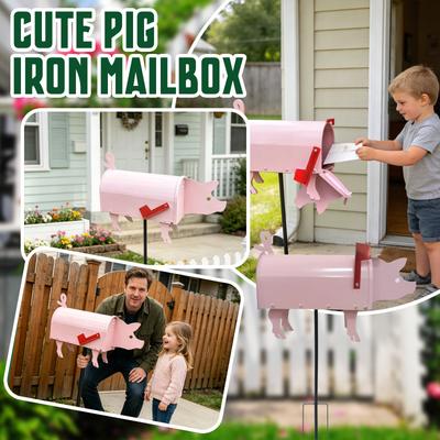 Outdoor Metal Pig Shaped Mailbox Garden Yard Decoration with Ground Stake Durable Weather Resistant Design for Residential Use