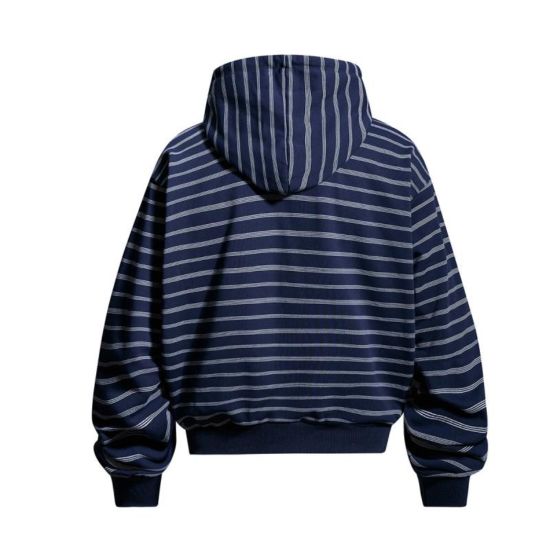 Mens Winter Striped Hooded Zip-Up Sweatshirt Loose Fit Streetwear Retro American Style