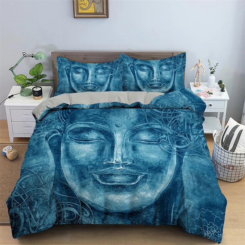 Mandala Buddha Duvet Cover Set King Size Exotic Ethnic Bohemian Bedding Set Golden Black Lotus Flowers Print Gorgeous Women Men