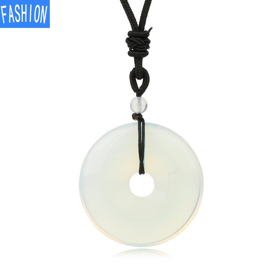 Creative European And American Natural Stone Nostalgic Concentric Ring Safety Clasp Pink Crystal Sweater Necklace