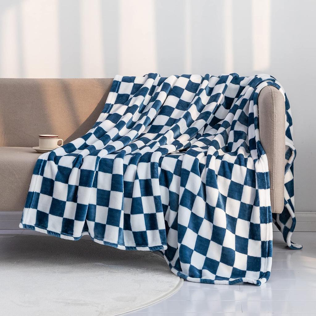 Checker Board Lattice Throw Blanket, Blue, Yellow, Green Pattern for Kids, Boys, Girls, Bed, Couch, Sofa, Soft, Birthday Gift