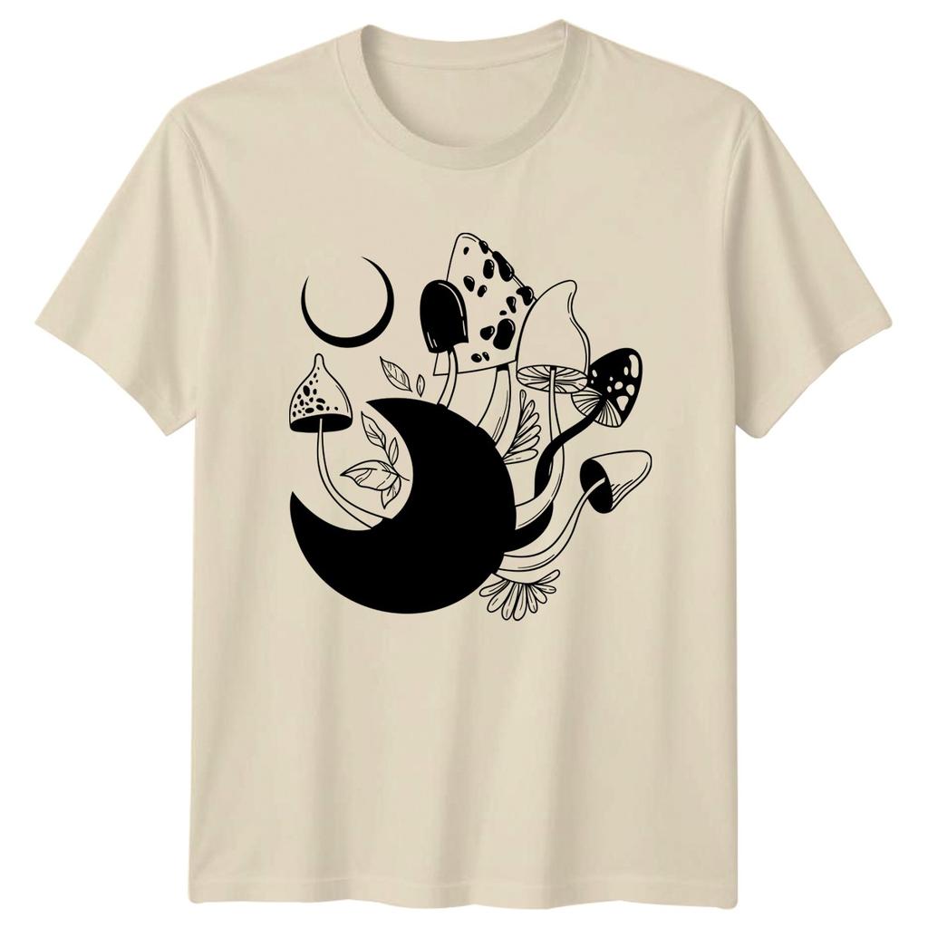 Mystical Mushroom Moon Forest TShirt Celestial Fungi Nature Bohemian