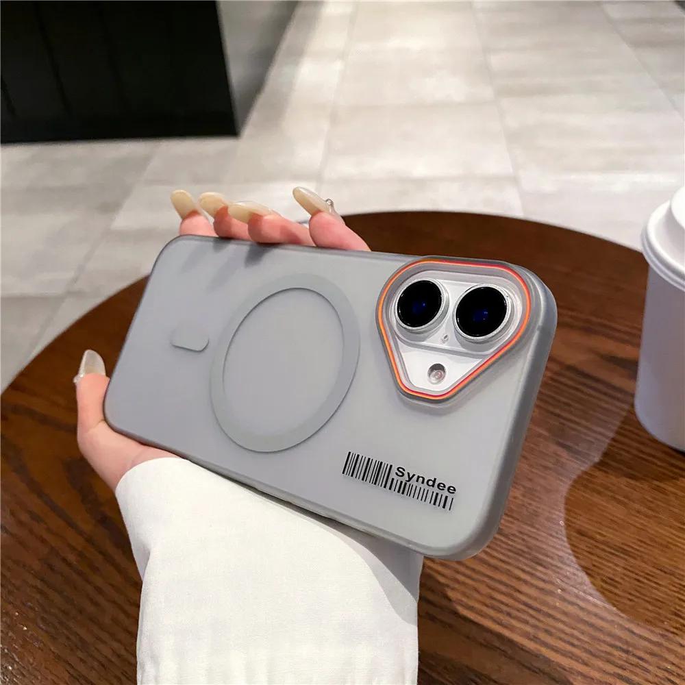 

Ультратонкий матовый чехол MagSafe для беспроводной зарядки со штрих-кодом для iPhone 16 16pro max 14 15 Pro 13 12, прозрачный жесткий чехол для ПК For iPhone 16