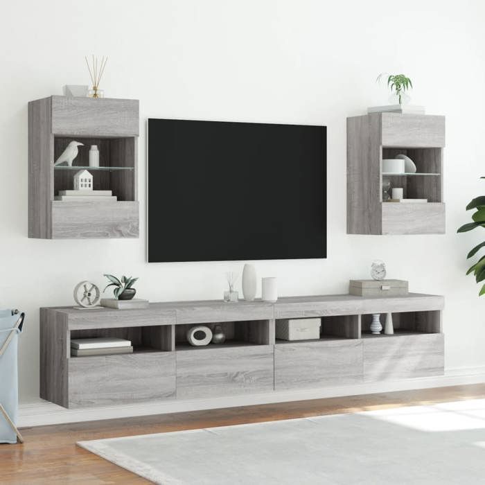 """Good Deal""" Wall-mounted TV Furniture and LED Lights 2pcs Sonoma Grey 40x30x60.5cm - For Living Room Thome3746968