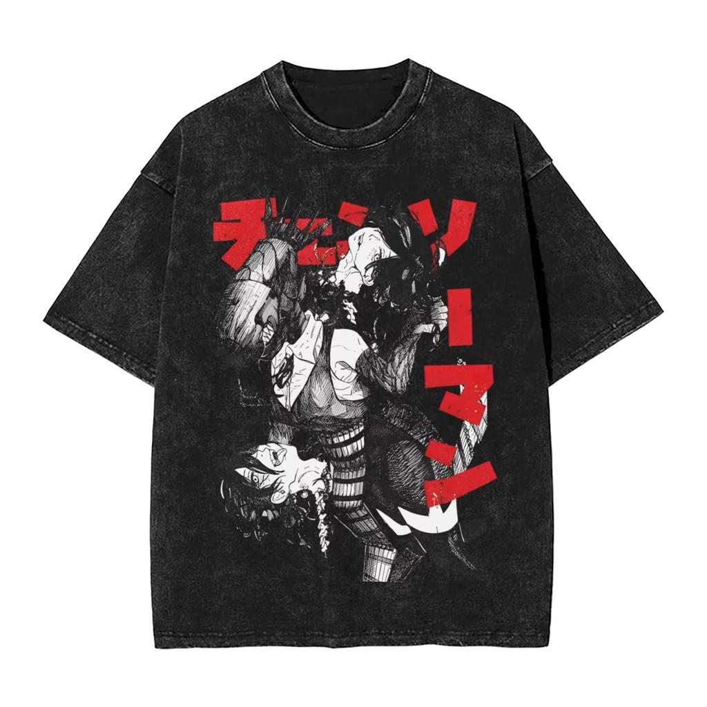 Chainsaw Man Reze Movie Washed T Shirt Streetwear Vintage TShirts Bombs Devil Tees for Men Women New Pure Cotton Graphic