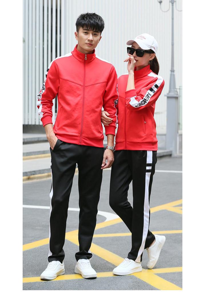 Casual Couple Sweatshirt & Jacket Set: Spring/Autumn Stand Collar Two-Piece School Uniform