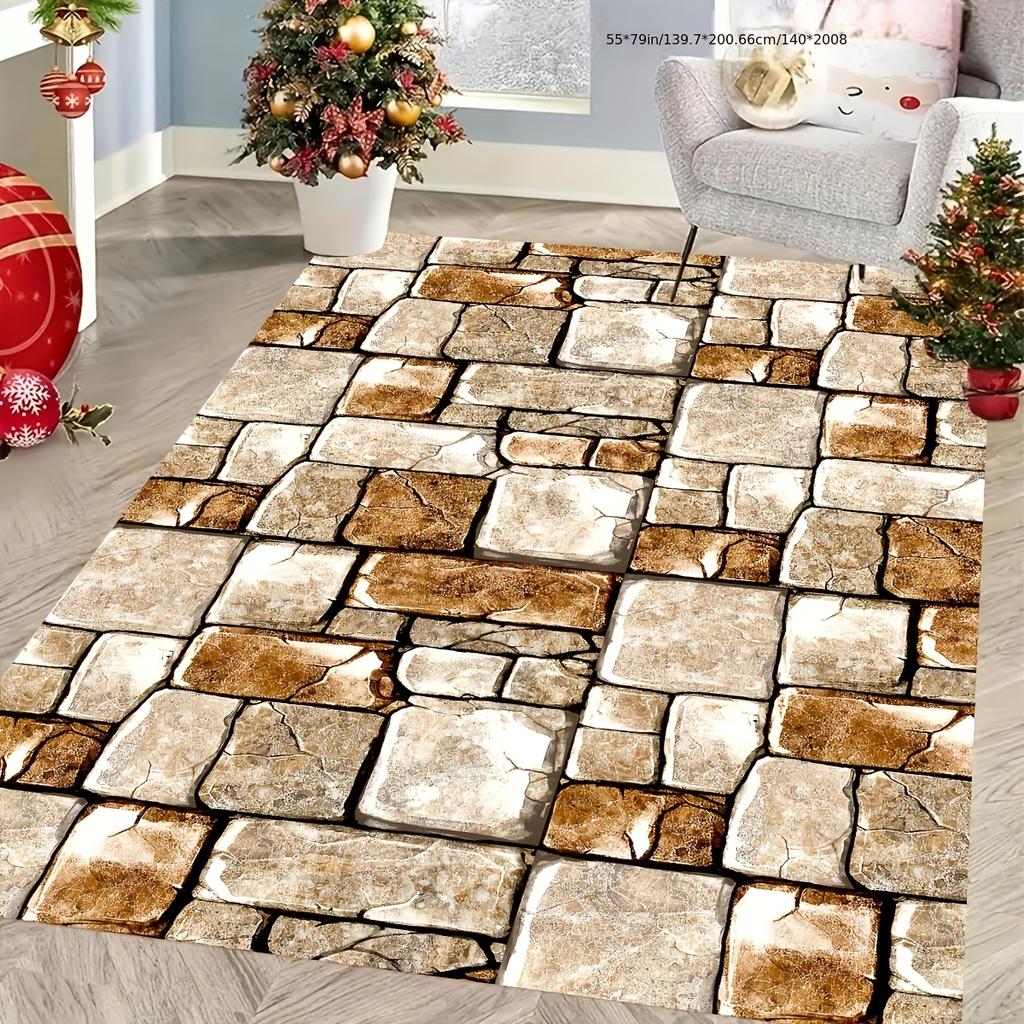 New Large Stone Pattern Outdoor Rug Non-Slip Mat For Patio Garden RV Camping Durable Polyester Indoor Outdoor Holiday Decor