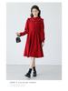 Girls' Red Ruffle Stand Collar Long Sleeve Waist-Hugging Dress for Autumn
