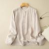 Spring and Summer Retro Loose Cotton Linen Long Sleeved Shirt for Women Item Round Neck Mid Length Shirt Jacket