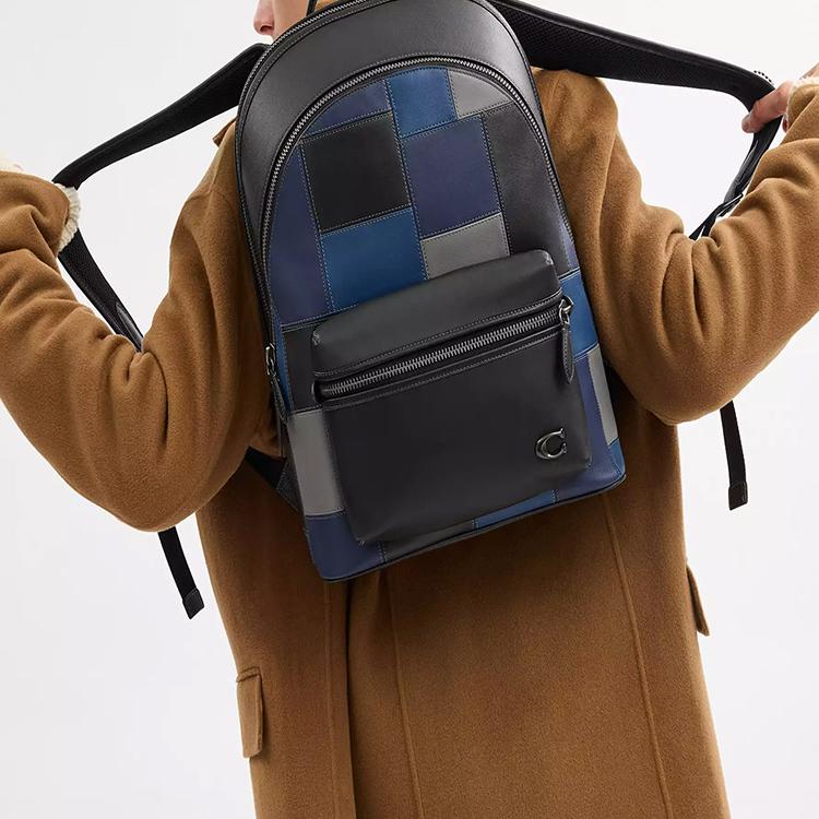 Coach Charter 30 Zipper Closure Adjustable Shoulder Strap Smooth Leather Backpack Large Men Backpack Black Blue CV929-BLC