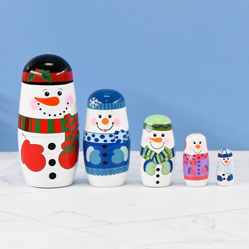 Matryoshka Wooden Snowman Doll Set Cartoon Home Decoration Christmas Toy Gifts