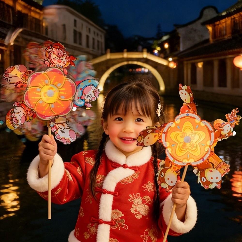 Rotating Children's Lantern Lion Dance Chinese New Year Lantern Glowing Windmill Lantern  Kids Gift