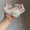 Elegant Imitation Pearl Pendant Choker Necklace, Crystal Flower Butterfly Layered Neck Chain, Victorian Style Clavicle Necklace for Women
