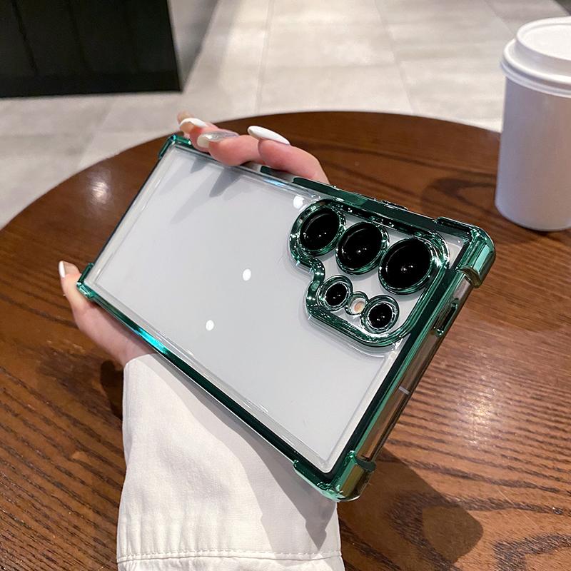 Luxury Plating TPU Four Corner Shockproof Transparent Phone Case For Samsung S24 Ultra S22 S23 Ultra Plus FE Bumper Back Cover