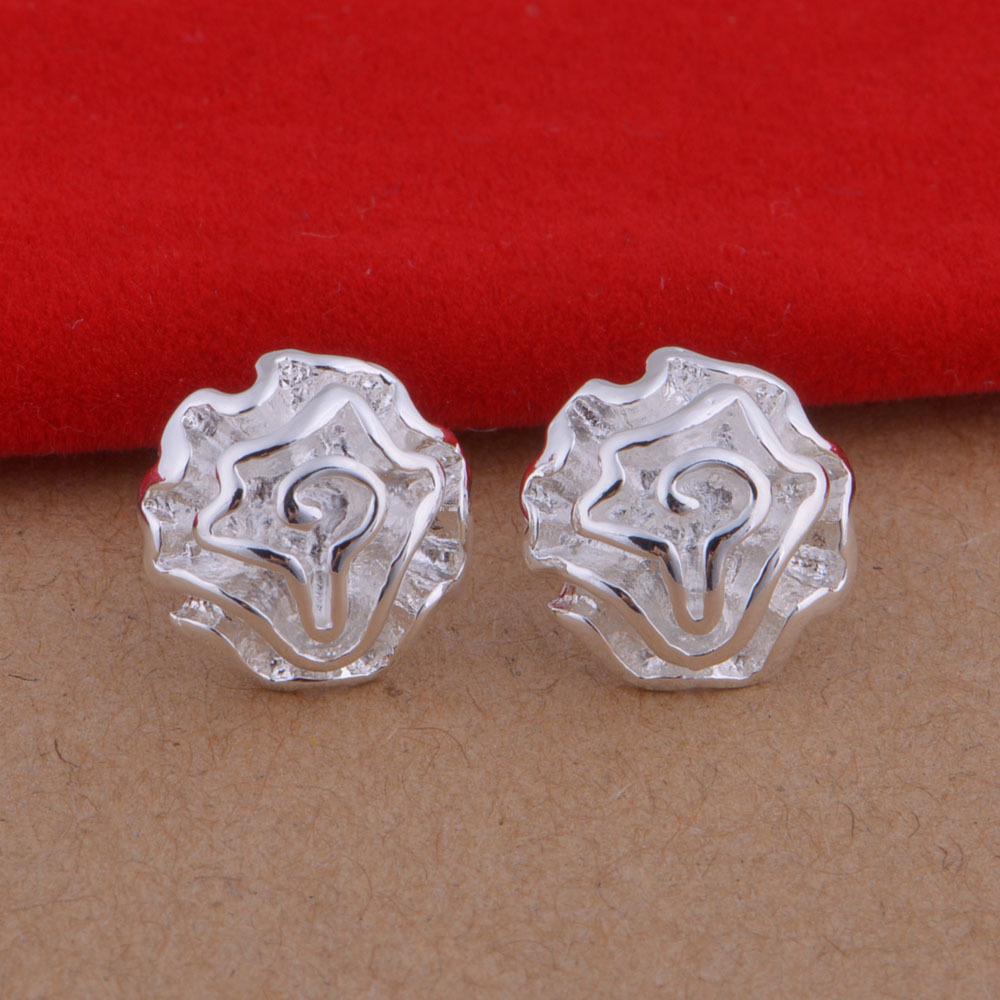 925 Sterling Silver Rose Flower Jewelry Set: Necklace & Earrings - European and American Fashion