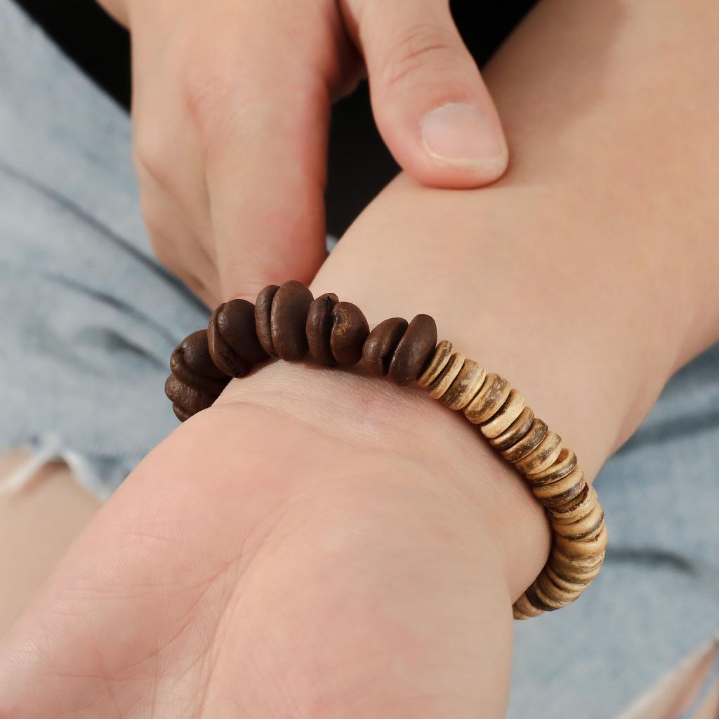 Elastic Bracelet, Retro Niche Coconut Flake Wood Splicing Woven Bracelet Women'S Bracelet