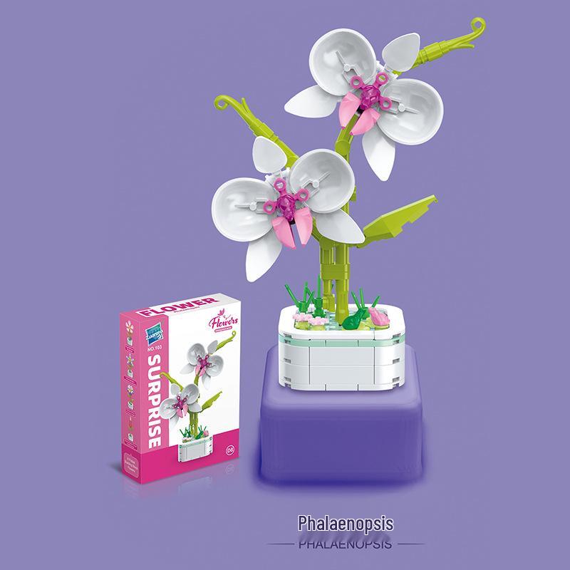 Kids' Educational Interlocking Building Blocks - Flower Potted Plant (Rose & Epiphyllum) Compatible with Top Building Block Models