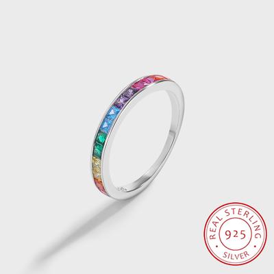  Κομψή Συλλογή Rainbow Τετράγωνα Δαχτυλίδια Ζιργκόν για Ζευγάρια Για Γυναίκες Γνήσιος Αρχικός Ασήμι Sterling S925 Κοσμήματα Αγίου Βαλεντίνου