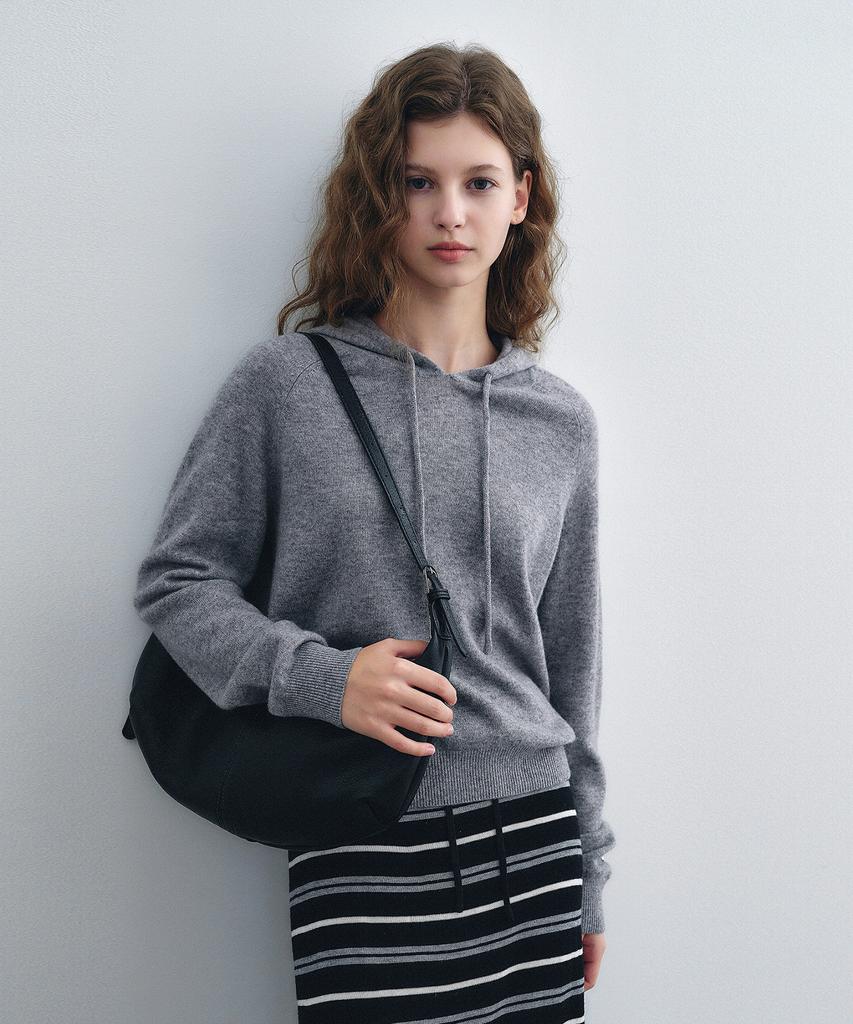 LOEIL Plain Wool Hooded Knit - Gray
