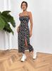 2025 European Women's Spring/Summer Daisy Print Spaghetti Strap High Slit Bandeau Dress