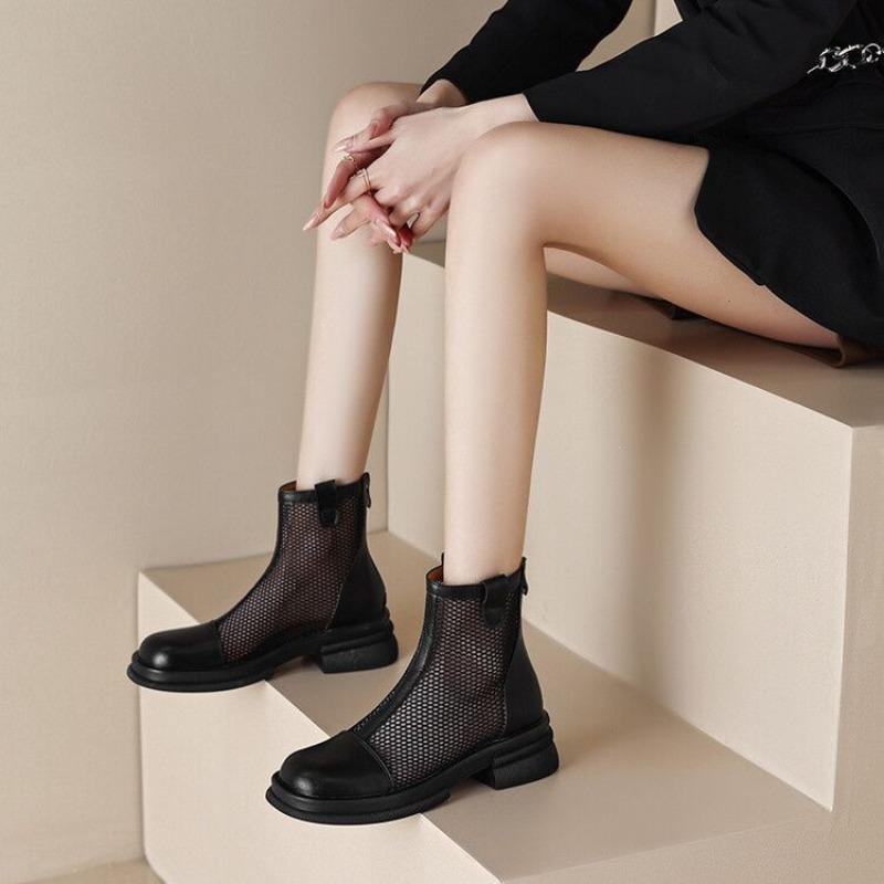Women's Summer Cool Boots Breathable Hollow Out Boots High Quality Leather Mesh Boots for Women Mesh Cool Boot Zip Ankle Booties