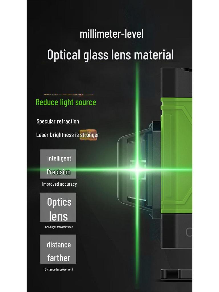 Yajin 16-Line High-Precision Green Laser Level for Wall and Ground, Outdoor-Ready.