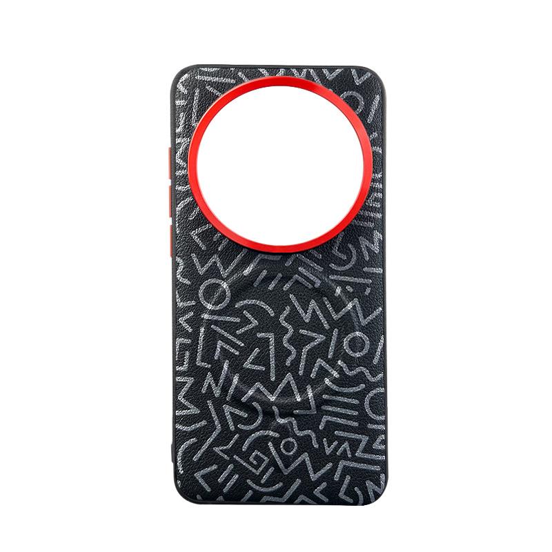 Magnetische Leder-Handyhülle für Xiaomi 15 Ultra Großer Metall-Len, Mi13 14 Ultra 15 Pro Geometrische Graffiti Schutzhülle