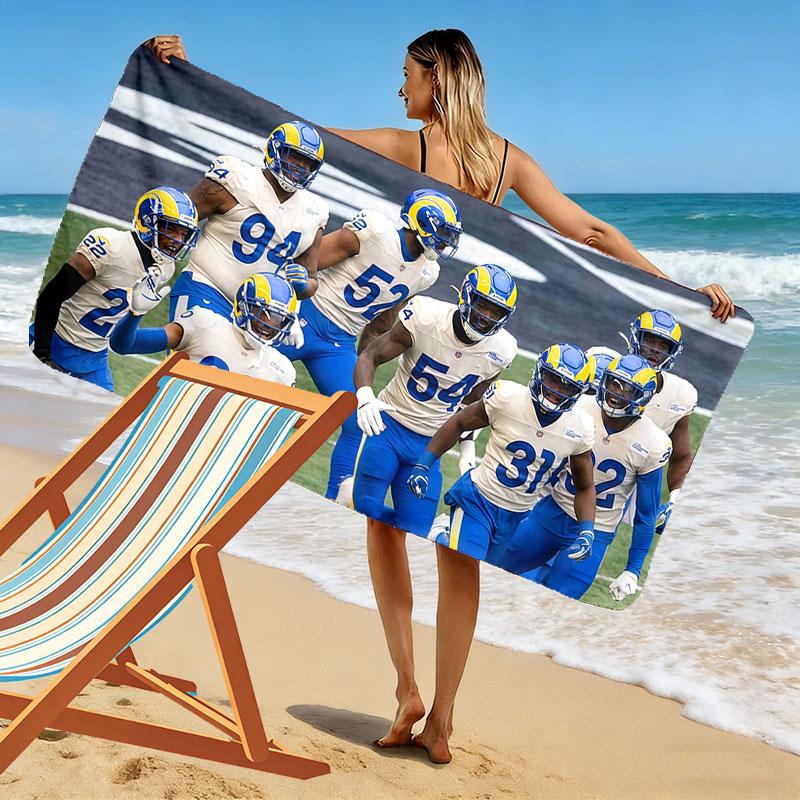LA Rams Print Beach Towel, Large Soft Quick Dry Towel for Beach Camping Swimming