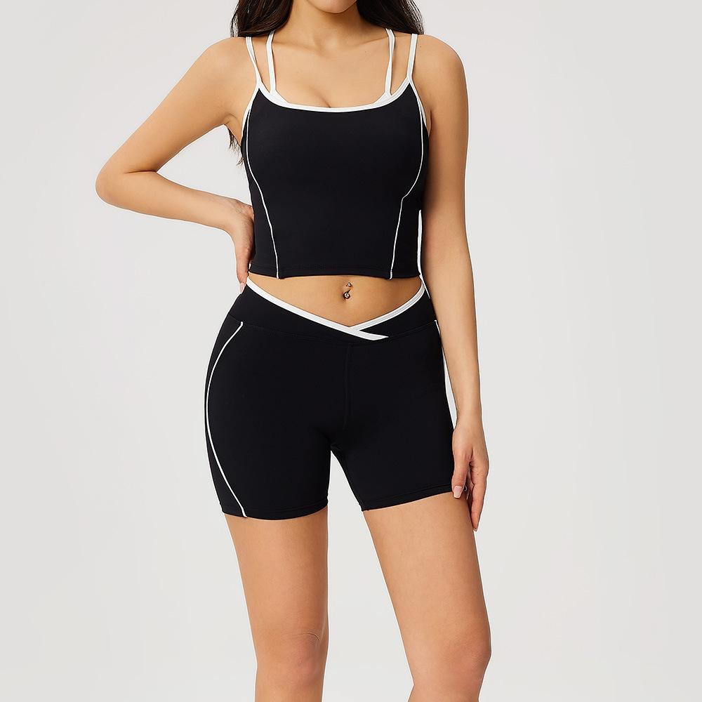 

Women s Cross Waist Color Block Yoga Set - Includes Tight Pants & Sports Vest with Beautiful Back Design. Perfect for European & American Fitness. Small