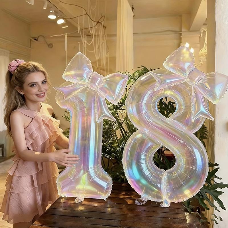 40Inch Transparent Colorful Digital Balloon with Bow Foil Balloon Kit for Kids Girl Boy Unicorn Birthday Party Decoration Gifts