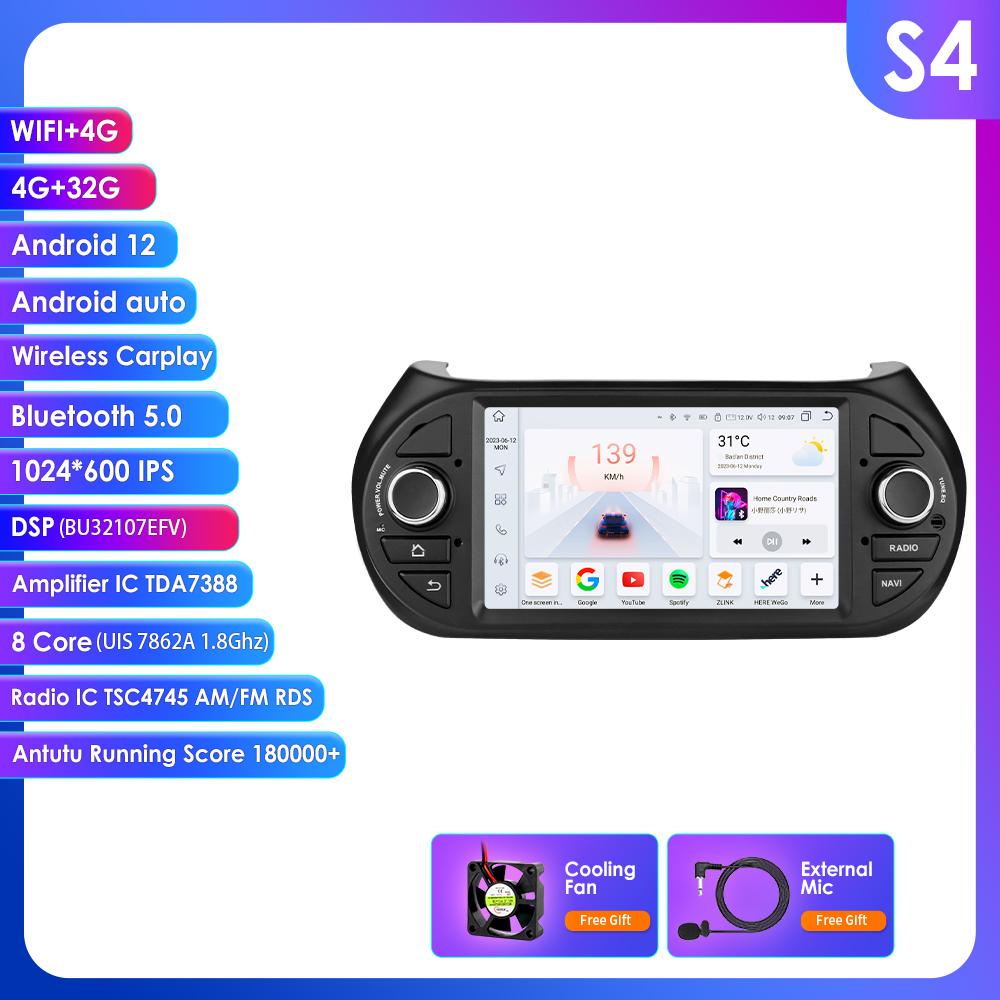 OSSURET Intelligent Carplay 4G RDS 7'' 7862 AI 2din Android 13 Car Radio for Fiat Fiorino /Citroen Nemo / Peugeot Bipper GPS Multimedia Video Player