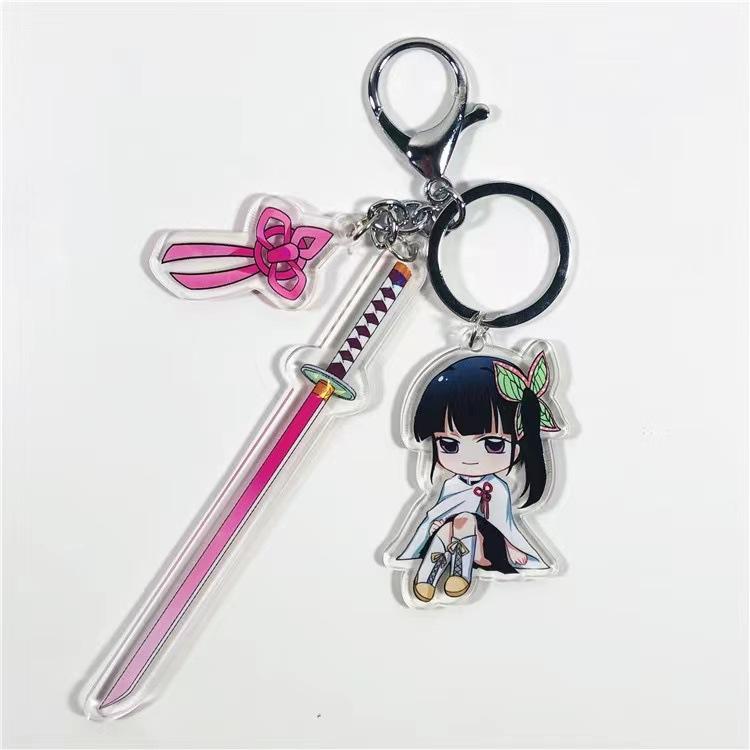 Demon Slayer Keychain Acrylic Charm with Sword Tanjiro Zenitsu Nezuko Anime Cosplay Accessories