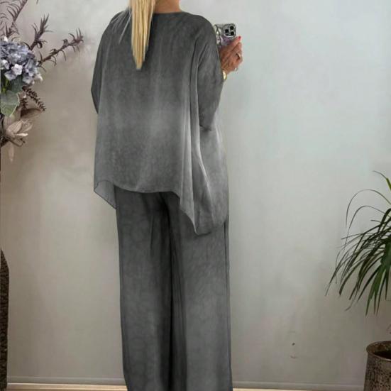Summer Plus Size 2 Piece Sets for Women Crew Neck Short Sleeve Top Wide Leg Pants Set Casual Loose Lounge Outfits