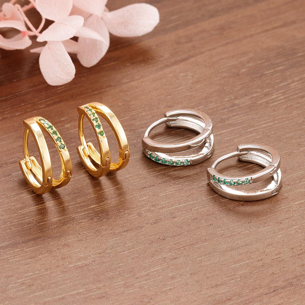 Europe Double Layered Zircon Hoop Earrings For Women Stainless Steel Personality Punk Piercing Earring Wedding Jewelry Gifts