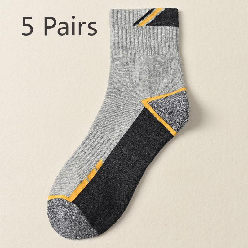 5 Pairs of Men's Autumn and Winter Match Color Thick Towel Bottom Sports Sweat Absorption Deodorizing Stockings