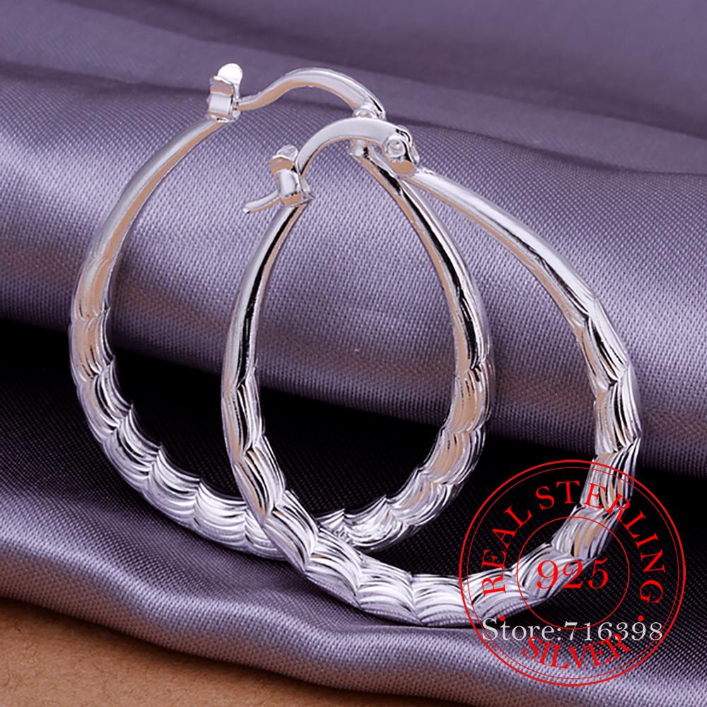Original 925 Sterling Silver Corrugated Big Huggie Earrings For Woman Fashion Charm Christmas Jewelry Gift